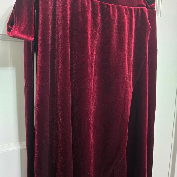 Red Velvet Faux Wrap High Low Midi/Maxi Skirt - Picture 4 of 8